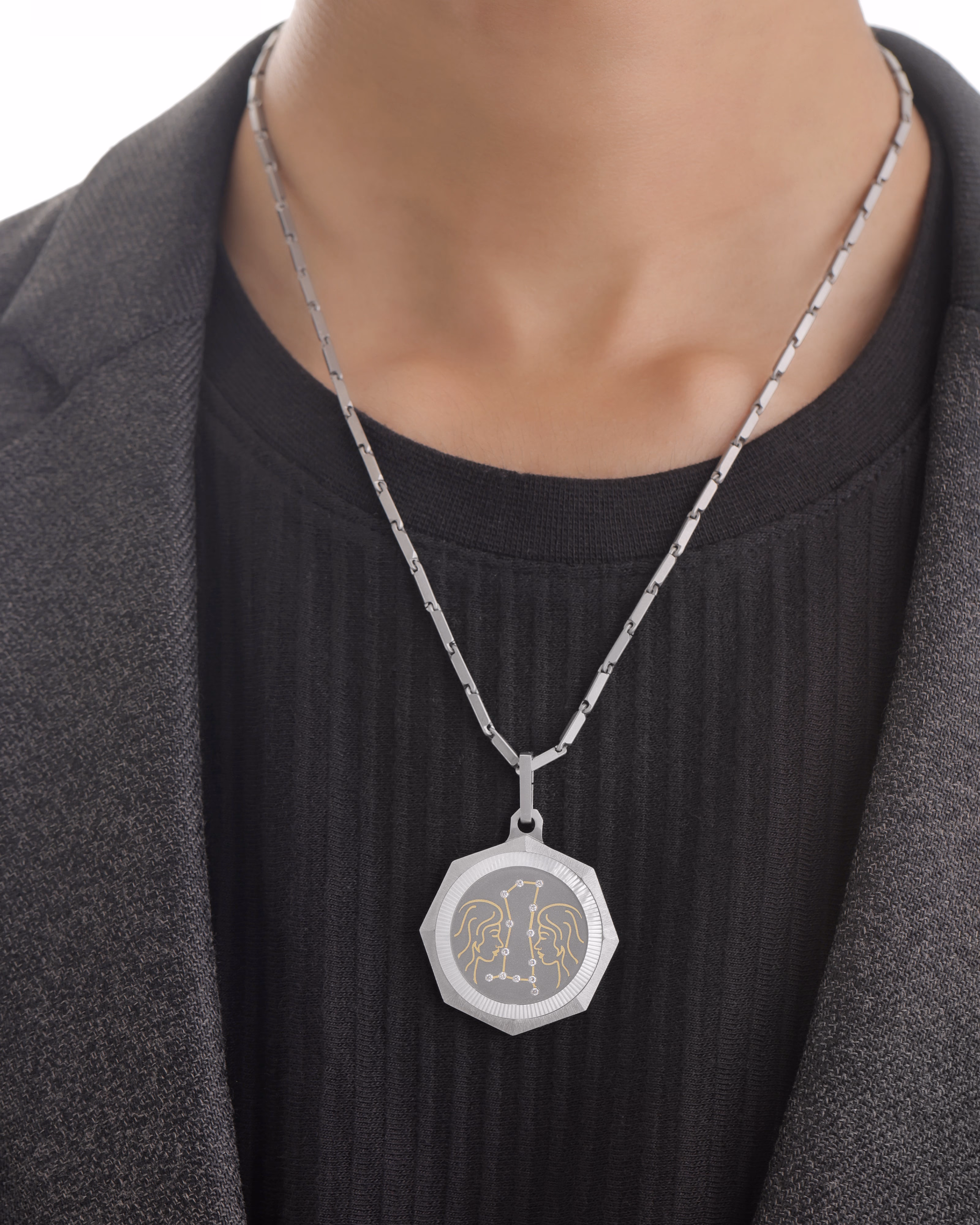 Gemini – Titanium Zodiac Pendant.