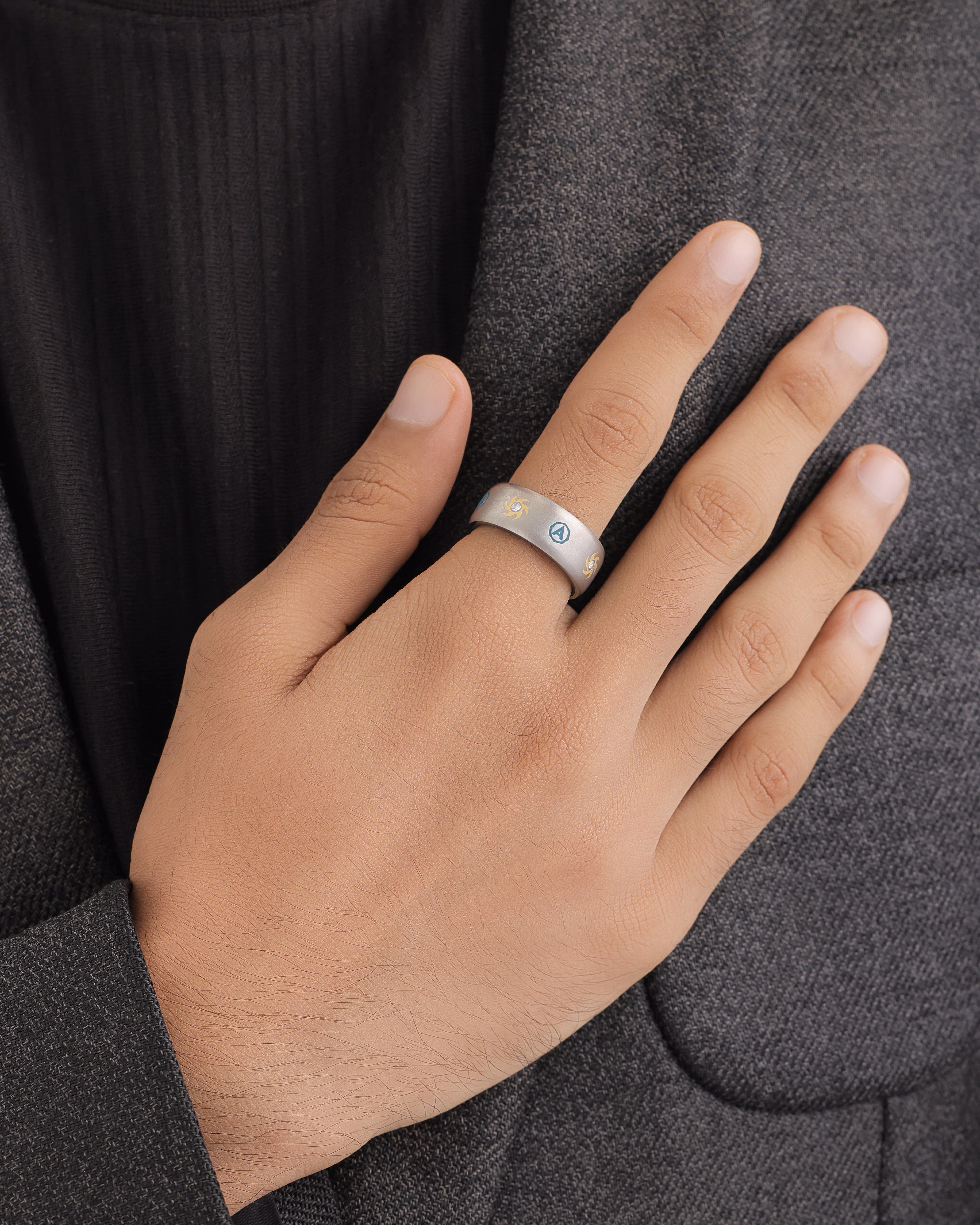 Men's   Silver  Titanium Ring with Matte Finish